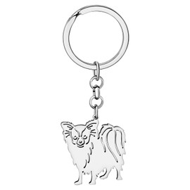 LONYOO Stainless Steel Cute Dog Keyring Pets Dog Gifts for Dog Lovers Women Girls Puppy Rings Car Key Purse Charms, Silver-plated Papillon