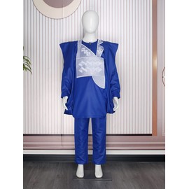 HD Ropa africana para niños, traje de dashiki bordado de 3 piezas, bata de agbada para niño, Azul-30, XX-Large