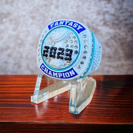 Legacy Rings 2023 White and Blue Fantasy Football Championship Trophy Ring, Award for Fantasy Football League Winner, Non-Precious Metal, No Gemstone