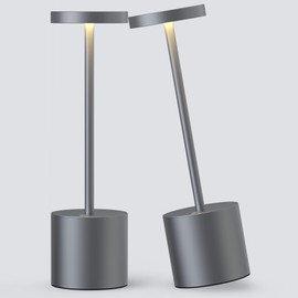 YIBEN 2Pack Cordless Table Lamp, Rechargeable LED Battery 5000mAh Metal USB Portable Powered Desk Lamp, 3 Levels Brightness Light for Restaurants Outdoor (2pack 10.25in Grey)