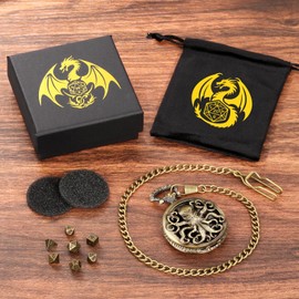 BYRRSF Mini DND Dice Set, Portable Hollow Octopus Pocket Watch Case, 7Pcs Polyhedral Metal D&D Dice, Dungeons and Dragons Gifts with Gift Box, Role Playing Board Game Accessories, Bronze