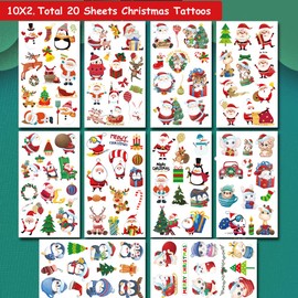 Hohamn 240 PCS Christmas Temporary Tattoos for Kids, 20 Sheets Christmas Holiday Fake Tattoos for Girls Boys Xmas Party Gifts Crafts Decoration