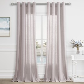 Aersas Champagne 96 Inch Linen Curtains for Sliding Door Living Room Grommet Neutral Farmhouse Boho Light Filtering Semi Sheer Curtain Drapes for Bedroom 96 Inches Long
