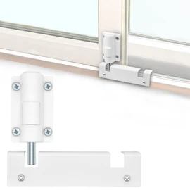 TPard Patio Sliding Glass Door Security Lock/Bolt, Rail-Childproof Safety Window Locks for Any Slide Doors and Windows, Install on The Top Bottom Foot Kick Lock White 2PC