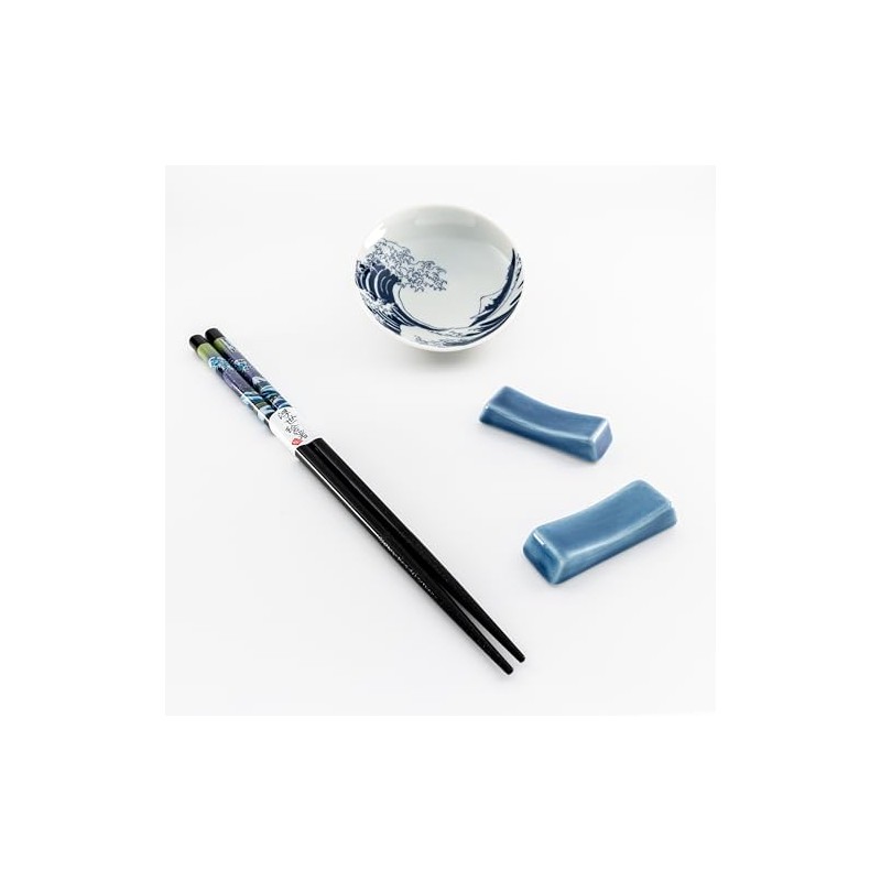 Premium Chopstick Set – 2 Ceramic Dishes, 2 Bamboo Chopsticks,