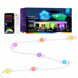 50FT 30 Lamps White RGB App Smart Control Permanent Christmas Lights Outdoor Point Light for House Eave DecorationColor: White, Lamp Power(W): 24w, Length: 50ft