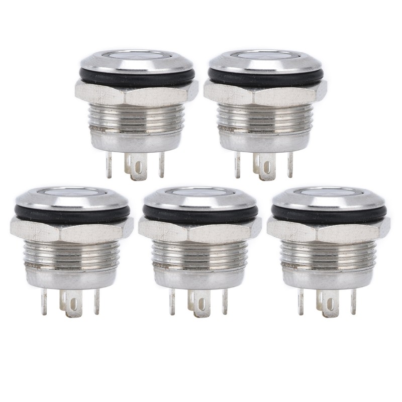 5Pcs Button Switch Stainless Steel Flat Top Button with LED