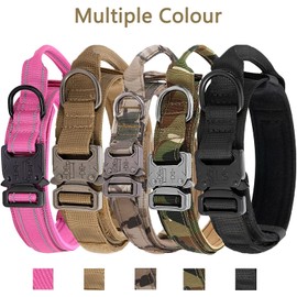 Adjustable Dog Collar with Control Handle, Tactical Collar Nylon, Dog Collar Padded, Metal Buckle, for Medium Large Dogs, Hunting Training, Outdoor, Green, M