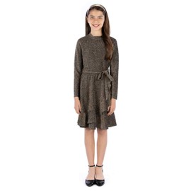 Speechless Girls' Long Sleeve Glitter Knit Party Dress, Black Gold, 8