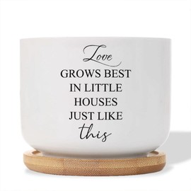 DecStic Love Grows Best in Little Houses Just Like This Ceramic Planter Bible Verse Snake Plant Live Indoor with Pot with Drainage Holes and Saucers Pot for Indoor Outdoor Garden