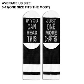Book Lover Socks, If You Can Read This Just One More Chapter, Reading Socks For Women Men Size 5.5-11, Novelty Gifts for Families Friends on Birthday Thanksgiving Christmas Day -A50