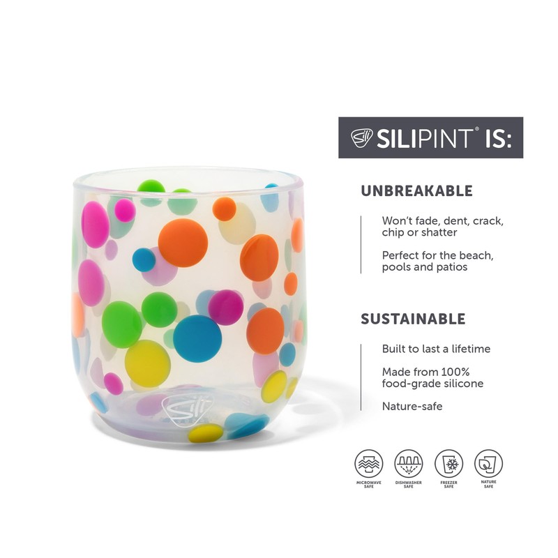 Silipint: Stemless Wine Glasses 12oz: 4 Pack - Polka Dot