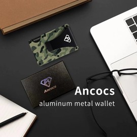 Ancocs Credit Card Holder Minimalist Design with Metal Money Clip -NFC RFID Blocking Slim Aluminum Wallet Purse Card Organizer for Men（Camouflage）
