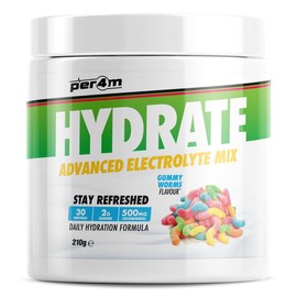 Per4m Hydrate Electrolyte Mix Powder | Contains 500mg Cocomineral | Replenish Essential Electrolytes | Aiding Muscle Function, Cardiovascular Health, Neurological Support 210g (Gummy Worms)