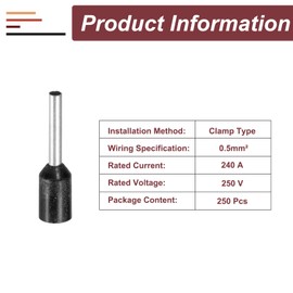 MECCANIXITY 250 Pcs Insulated Ferrule Electrical Wire Connectors Wire Terminals Wire Crimp Connector Kit 22 AWG for Electrical Projects Industrial Chemical Industry, Black