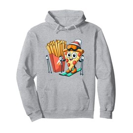 Kid's Ski Lesson Pizza French Fry Skiing Pullover Hoodie