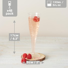 MATANA 48 Premium Plastic Champagne Flutes with Silver Glitter, 133ml - Elegant & Reusable Toasting Glasses, Cocktail Prosecco Glasses for Weddings, Birthdays, Christmas, Parties