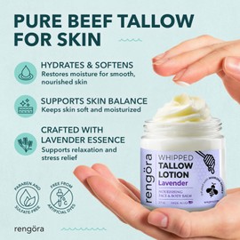 rengöra Whipped Tallow Balm - Lavender Beef Tallow for Skin 2.7oz - Grass Fed Beef Tallow Made in USA - Intense Hydration Skin Moisturizer for Men + Women with Jojoba Oil and Manuka Honey