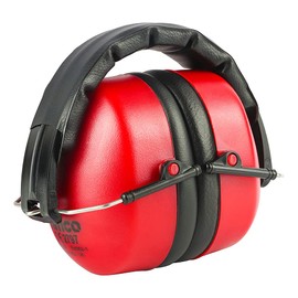 TIMCO Foldable Ear Defenders - Adjustable ear cups for comfort - 30.4dB - Padded headband - Red - One Size