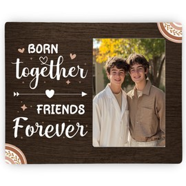 CAIFZ Born Together Friends Forever Boho Picture Frame, Twins New Baby Wooden Photo Frame, 4x6 inch Photo