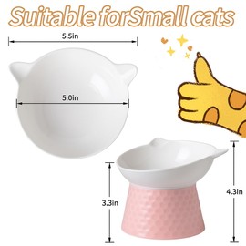 Ceramic Raised Cat Bowl with Stand and Bow Tie, Tilted Elevated Anti-Vomit Cat Dish for Whisker Relief, Microwave & Dishwasher Safe, Cute Pet Food Bowl for Cats and Small Dogs (Blue)