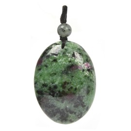 Green Ruby Zoisite Natural Crystal Gemstone Healing Quartz 40mm Flatback Oval Braided Cord Necklace 22"