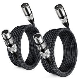 Elebase Microphone XLR Cable 3 m Pack of 2, XLR Male to Female Microphone Cable, 3-Pin Balanced Shielded Mic Cable for Amplifier, Recording Studio, Speaker System, Mixer or Active Speaker