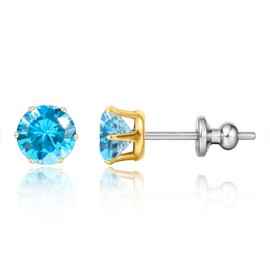 limerencia Pure Titanium Stud Earrings F136 Implant Grade Hypoallergenic Birthstone Stud Earrings Jewelry Gifts for Women(Aquamarine+Gold)