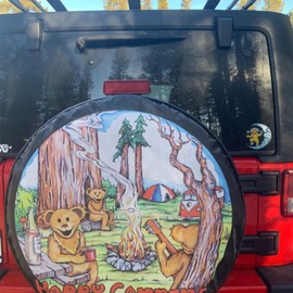 Tire Cover Central Happy Campers Bear Spare tire Cover (Select tire Size/Back up Camera Option in menu)
