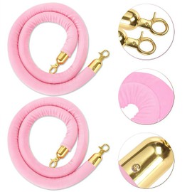 Mostantu 2 Pack Velvet Stanchion Rope, 5FT Crowd Control Safety Barriers with Polished Gold Lobster Hooks for Movie Theater, Queue Barrier, Grand Openings, Celebration, Carpet Event (Pink)
