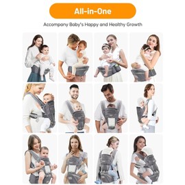 Mumgaroo Baby Carrier with Hip Seat, 6 in 1 Baby Carrier Newborn to Toddler, Adjustable Infant Carrier with Hood, All Seasons & All Position Baby Holder Carrier for Breastfeeding