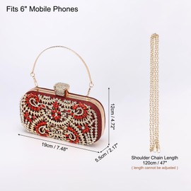 sourcing map Evening Bags for Women, Sparkly Crystal Rhinestone Clutch Purse with Chain Strap Shoulder Bag Handbag for Bridal Party Evening Weekend, Red