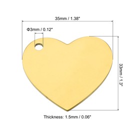 PATIKIL 6pcs Heart Charm, 35mm Heart Pendant Metal Stamping Blanks Tags 304 Stainless Steel Blank Stamping Tags Pendant Metal Plate for Laser Engraving Jewelry Making, Gold Tone
