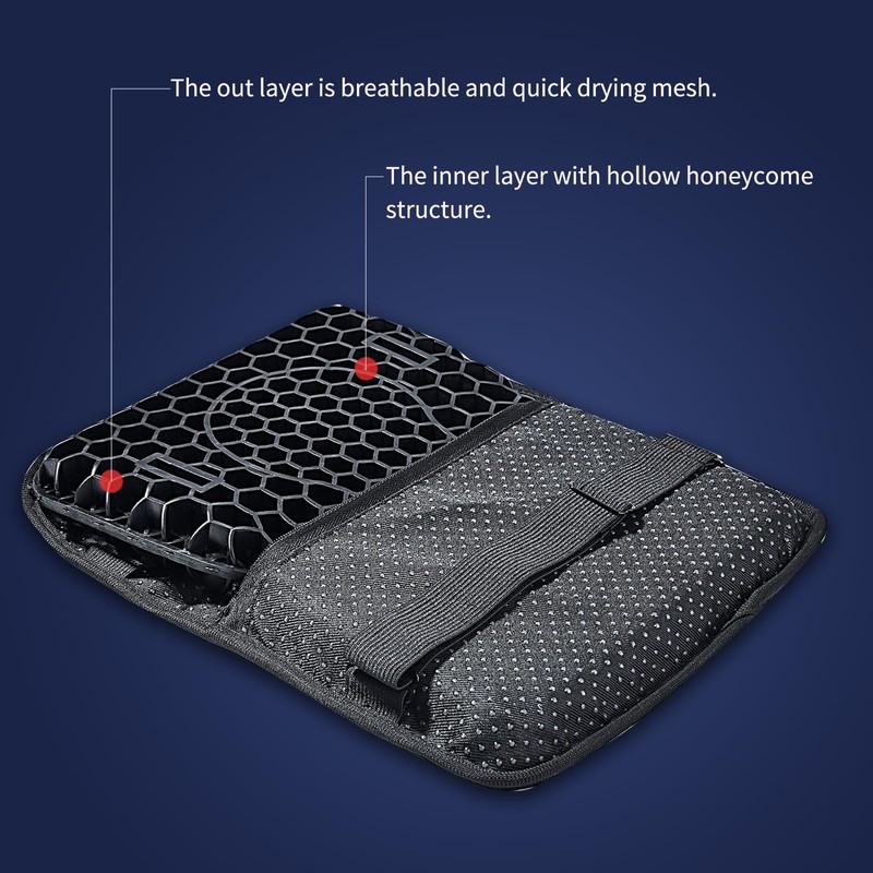 CHCYCLE Foldable Passenger Motorcycle Seat Cushion，High Elasticity Gel 3D Honeycomb