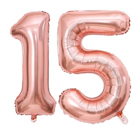 40 Inch Rose Gold 15 Number Balloons Giant 15 or 51 Balloons Rose Gold Birthday 15 Balloons 15th Birthday Anniversary Party Decorations Supplies
