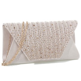 wedding clutch for women Evening Envelope Handbag Party Bridal Clutch Purse Shoulder Cross Body Bag(Apricot) One Size