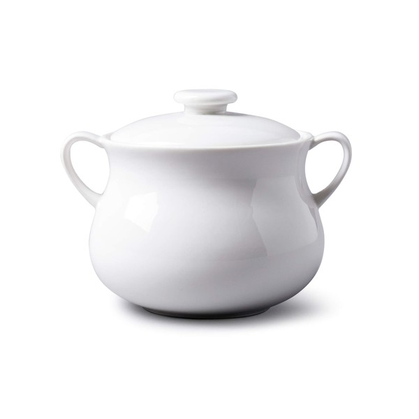 WM Bartleet & Sons 1750 T411 Traditional Porcelain Lidded Individual French Onion Soup and Stew Bowl with Handles 500ml – White