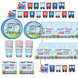 BEOXAGAR Chugga Chugga Two Two Party Supplies，Train 2nd Birthday Party Supplies，Two Two Train 2nd Birthday Plates，Chugga Chugga Two Two Birthday Party Supplies，2nd Birthday Decorations For Boys