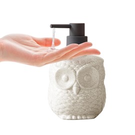 Sylfu Liquid Hand Soap Dispenser -Owl Ceramic Liquid Hand Dish Soap Dispenser for Bathroom Countertop 15.2ounce Refillable Liquid Foam Hand Soap Dispenser for Kitchen, Essential Oil, Lotion Soap