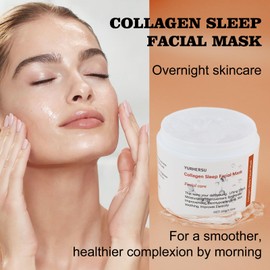 YURHERSU Collagen Sleep Facial Mask, Moisturizing Face Cream, Overnight Skin Care Firming Making Skin Tender, Fast Absorption Not Sticky Removing Fine Wrinkle for Women Man Skin Care