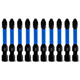 Meccion PZ2 Impact Driver Bits 50mm Length 10Pcs Professional Pozidriv Magnetic Screwdriver Bits Set - 1/4 Inch Hex Shank