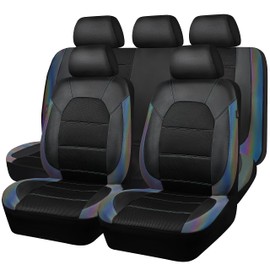 CAR PASS® Leather seat Covers,Automotive Universal Sport car seat Cover Super 5mm Composite Sponge Inside,Airbag Compatible fits Most SUVs, Trucks,and Vans (Full Set,Chameleon Iridescent Reflective)
