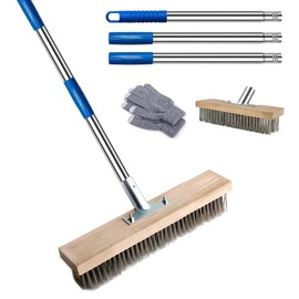 Wire Brush with Handle, Steel Broom 20 cm, Wire Brush for Moss Removal, Steel Wire Broom, Street Broom Made of Stainless Steel, Wire Brush for Patio, Deck, Garden, Shower, Wall, Garage