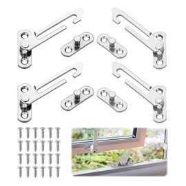 3 Pairs UPVC Window Restrictor Locks, Stainless Steel Window Restrictors Hook, Child Safety Lock Buckle, Restrictor Safety Catch for Window Home School