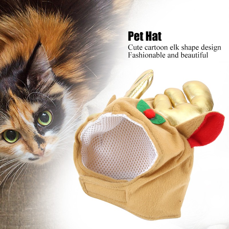 Polyester Coffee Cute Breathable Pet Cartoon Elk Hat Cat Dog