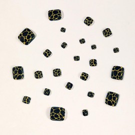 Black Press on Toenails Short Square Fake Toenails Golden Stripe Stick on Toenails Cute False Toenails Glossy Acrylic Toenails Full Cover Artificial Toenails Sping Summer Toenails for Women Girl 24Pcs