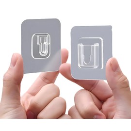 AUSAULAC 2 Pack Clear Double-Sided Adhesive Wall Hooks - Mounted Door Hanger Kit - No Drill Sticker Hangers with Suction Cup for Bathroom, Kitchen(Plus+)