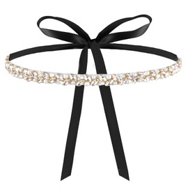 Andibro Handmade Rhinestone Bridal Belt, Crystal Wedding Belt with Ribbons Bridal Wedding Dress Sash Decor for Wedding Dresses, black