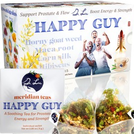 Dr. Lu’s Happy Tea for Guy | 100% Natural Energy Tea for Men | Supports Prostate, Vitality & Fertility | 11-Herb Blend with Maca, Corn Silk & Hibiscus in Corn Fiber Tea Bags Made in USA