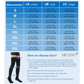 MGANG Compression Stocking Plus Size 5XL Extra Wide Ankle and Silicone Dot Band, Closed Toe, Medical 20-30 mmHg Thigh Length Hose for Women & Men, for Varicose Veins, Lymphedema, DVT Prevention,Black